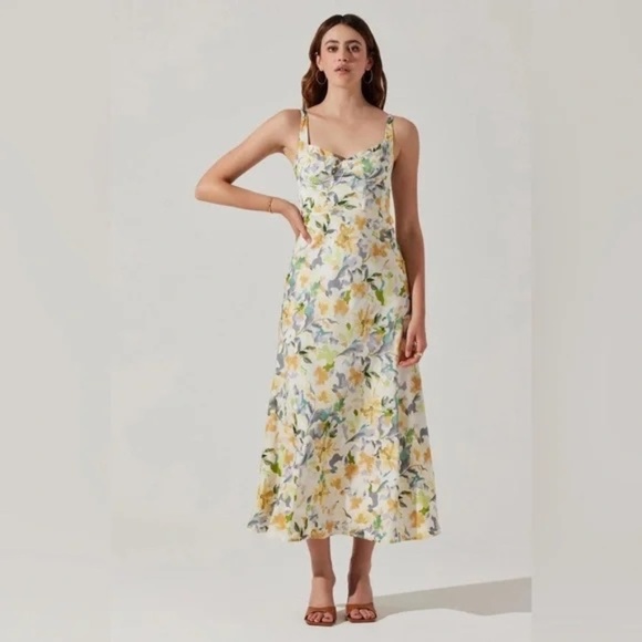 New! ASTR the Label Floral Corset Satin Dress Yellow Cream Floral 45285 - Picture 2 of 16